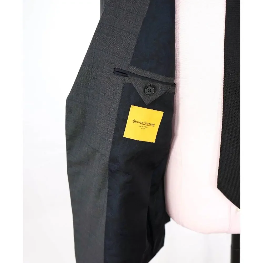 $1,695 LORO PIANA For HICKEY FREEMAN-Gray Plaid Wool Suit- 46R